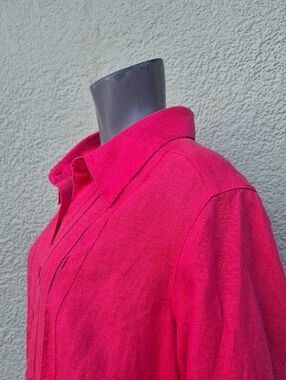 Choices Women's Raspberry Pure Linen Button-Down Collared Top